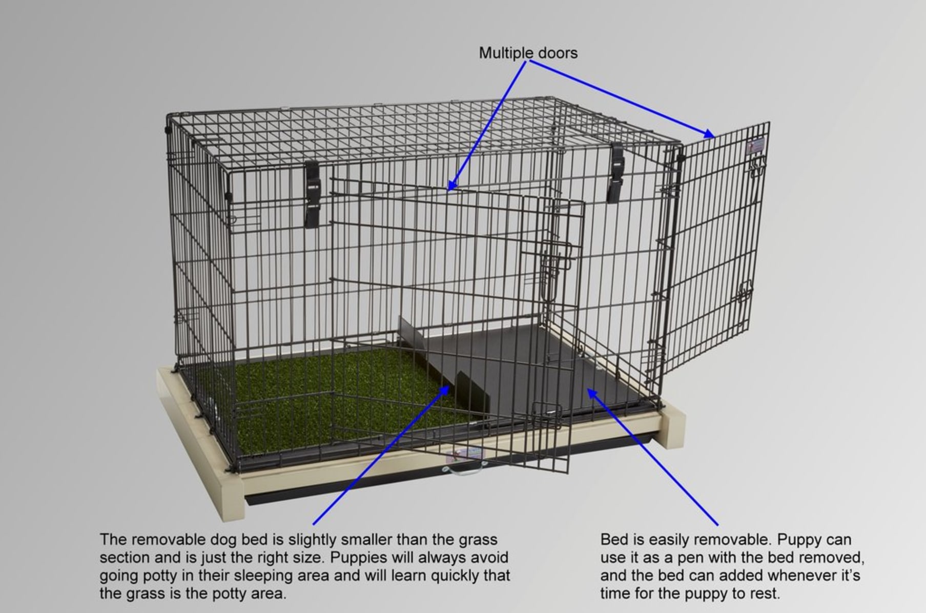 dog crate with bathroom area