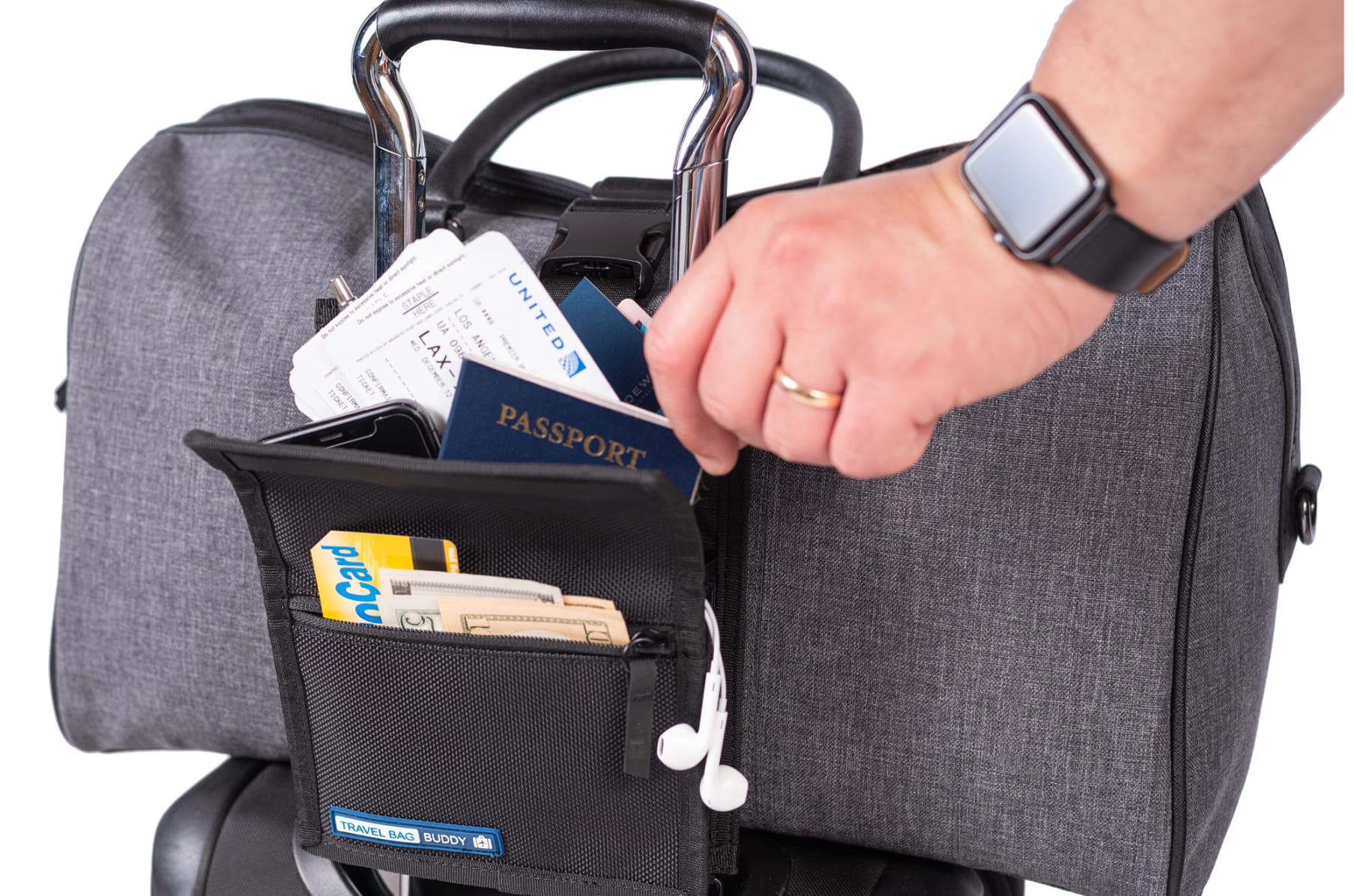 Grey Travel Buddy Organizer Multi-Function Luggage Storage Bag Strap Quick Convenient Secure Luggage Storage Bag 