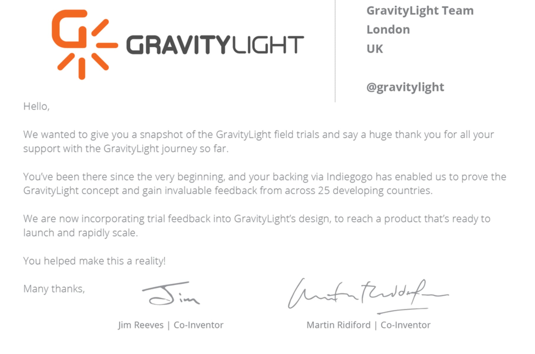 GravityLight - light from the lift of a weight