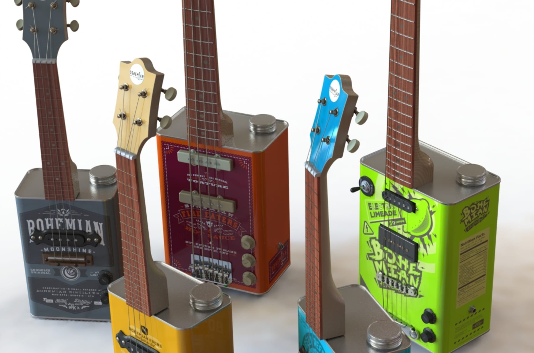 Bohemian equips its oil-can guitars, basses and ukuleles with new